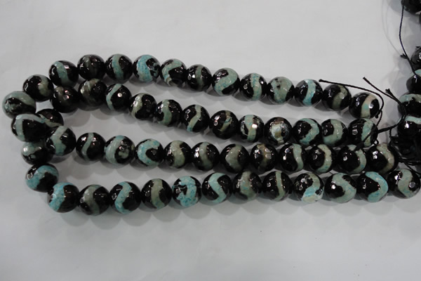 CAG5169 15 inches 14mm faceted round tibetan agate beads wholesale