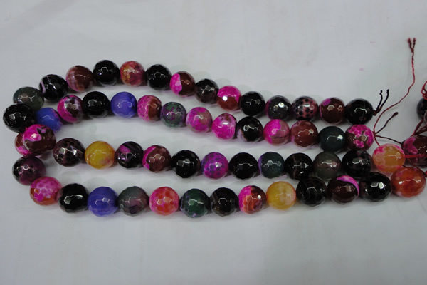 CAG5195 15 inches 14mm faceted round fire crackle agate beads