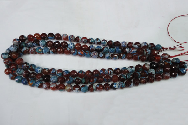 CAG5207 15 inches 8mm faceted round fire crackle agate beads