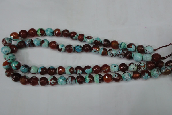 CAG5215 15 inches 10mm faceted round fire crackle agate beads