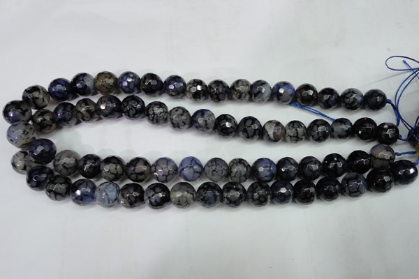 CAG5229 15 inches 12mm faceted round fire crackle agate beads