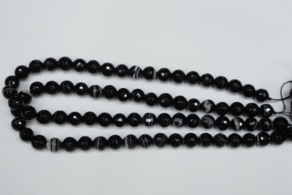 CAG5274 15.5 inches 10mm faceted round black line agate beads