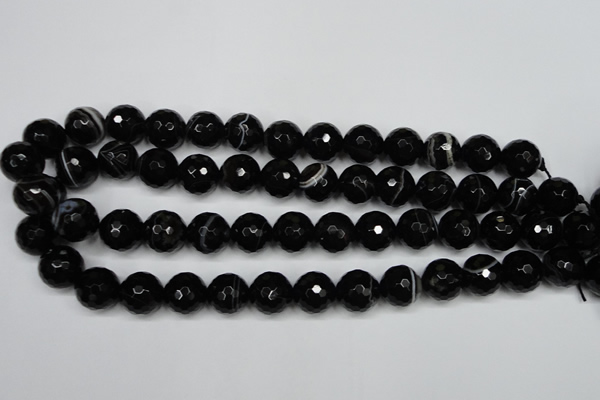 CAG5276 15.5 inches 14mm faceted round black line agate beads