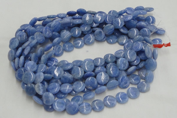 CAG560 16 inches 14mm flat round blue agate gemstone beads wholesale