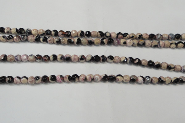 CAG5651 15 inches 4mm faceted round fire crackle agate beads