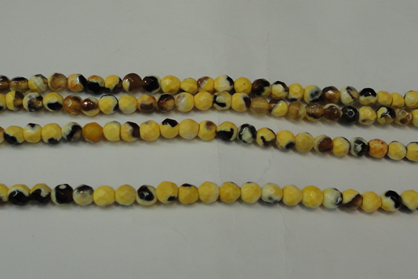 CAG5653 15 inches 4mm faceted round fire crackle agate beads