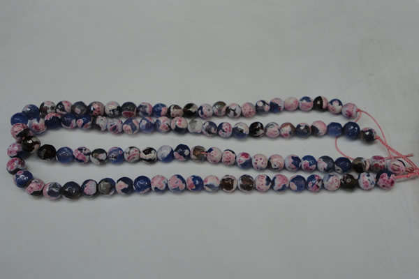 CAG5687 15 inches 8mm faceted round fire crackle agate beads