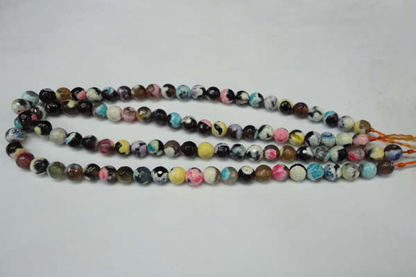 CAG5690 15 inches 8mm faceted round fire crackle agate beads