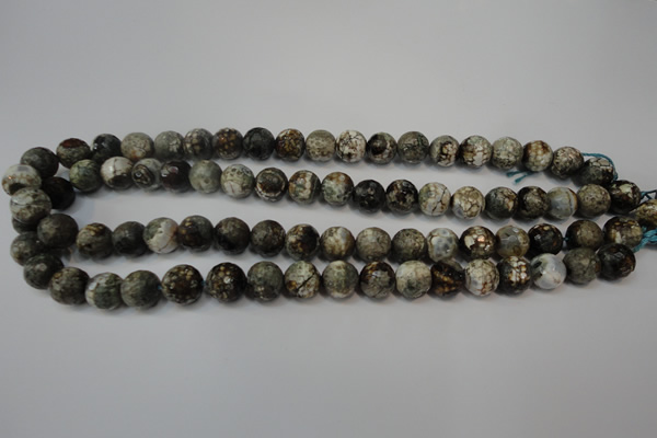 CAG5815 15 inches 10mm faceted round fire crackle agate beads