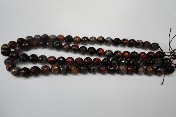 CAG5816 15 inches 10mm faceted round fire crackle agate beads