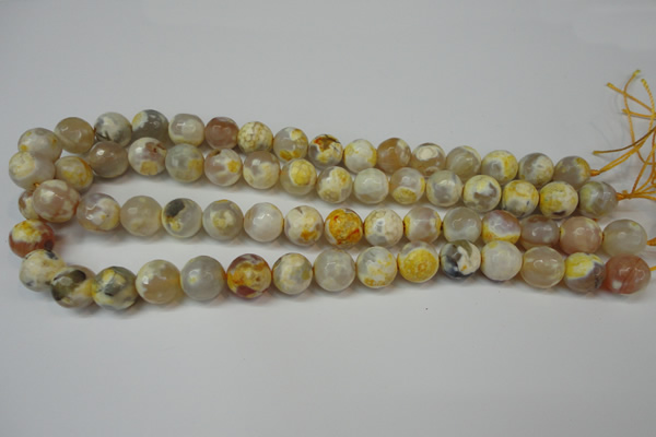 CAG5820 15 inches 12mm faceted round fire crackle agate beads