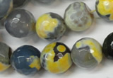 CAG5842 15 inches 14mm faceted round fire crackle agate beads