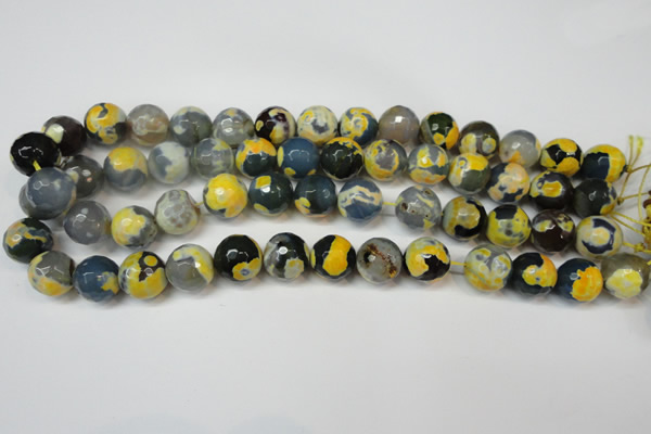 CAG5842 15 inches 14mm faceted round fire crackle agate beads