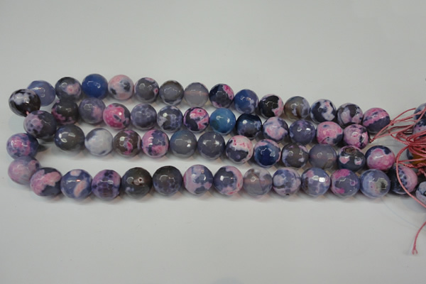 CAG5844 15 inches 14mm faceted round fire crackle agate beads