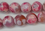 CAG5845 15 inches 14mm faceted round fire crackle agate beads