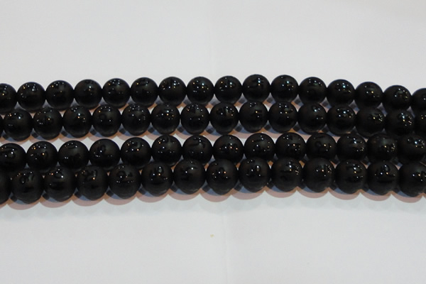 CAG6002 15.5 inches 8mm carved round matte black agate beads