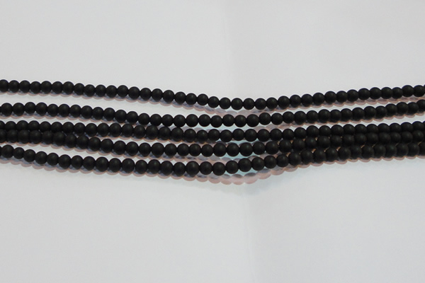 CAG6010 15.5 inches 4mm round matte black agate beads