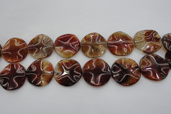 CAG6056 15.5 inches 30mm wavy coin dragon veins agate beads