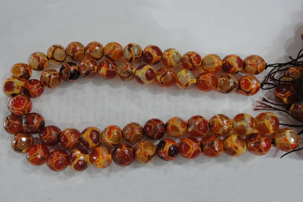 CAG6151 15 inches 12mm faceted round tibetan agate gemstone beads