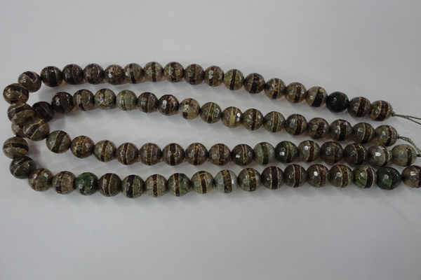 CAG6367 15 inches 10mm faceted round tibetan agate gemstone beads