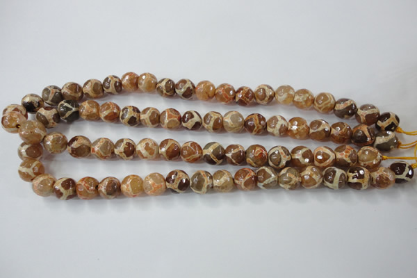 CAG6379 15 inches 10mm faceted round tibetan agate gemstone beads