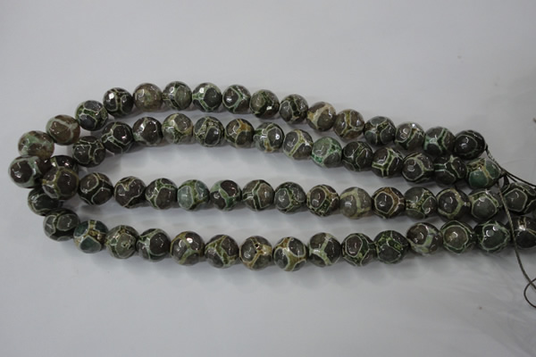 CAG6383 15 inches 10mm faceted round tibetan agate gemstone beads