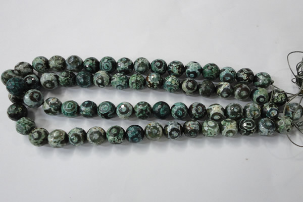 CAG6395 15 inches 8mm faceted round tibetan agate gemstone beads