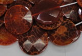 CAG640 15.5 inches 30mm faceted coin natural fire agate beads