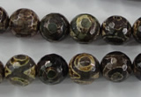 CAG6400 15 inches 14mm faceted round tibetan agate gemstone beads