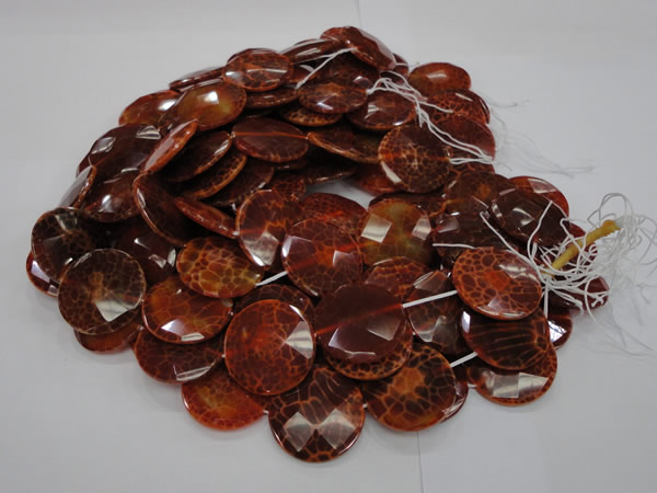 CAG642 15.5 inches 40mm faceted coin natural fire agate beads