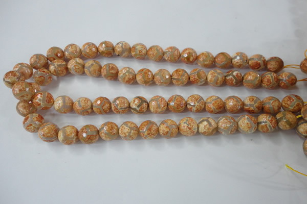 CAG6420 15 inches 12mm faceted round tibetan agate gemstone beads