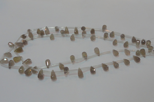 CAG6544 Top-drilled 6*10mm faceted teardrop Brazilian grey agate beads