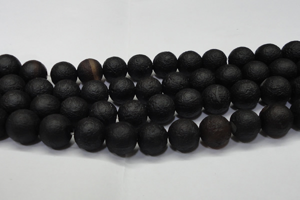 CAG6744 15 inches 16mm round black pilates agate beads