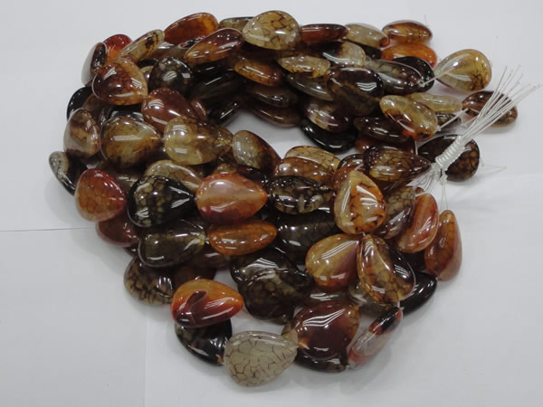 CAG695 15.5 inches 25*32mm flat teardrop dragon veins agate beads