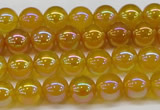 CAG7120 15.5 inches 4mm round AB-color yellow agate gemstone beads