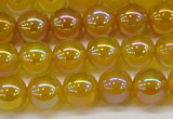 CAG7122 15.5 inches 8mm round AB-color yellow agate gemstone beads