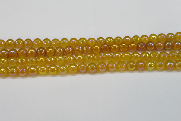 CAG7122 15.5 inches 8mm round AB-color yellow agate gemstone beads