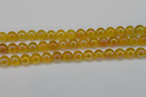 CAG7125 15.5 inches 14mm round AB-color yellow agate gemstone beads