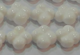 CAG7221 15.5 inches 14*14mm carved flower white agate gemstone beads