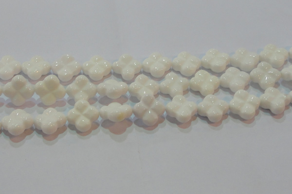 CAG7224 15.5 inches 20*20mm carved flower white agate gemstone beads