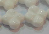 CAG7225 15.5 inches 25*25mm carved flower white agate gemstone beads