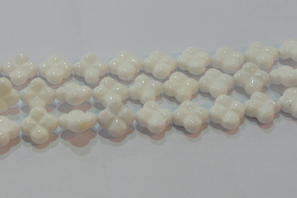 CAG7225 15.5 inches 25*25mm carved flower white agate gemstone beads