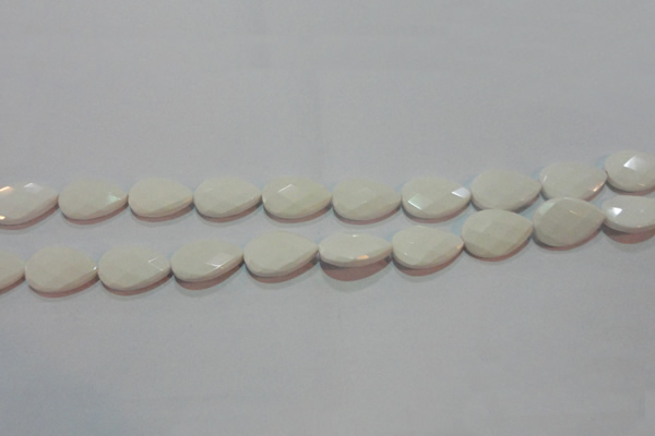 CAG7264 15.5 inches 10*14mm faceted flat teardrop white agate beads