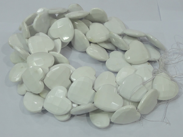 CAG729 15.5 inches 30*30mm faceted heart white agate beads