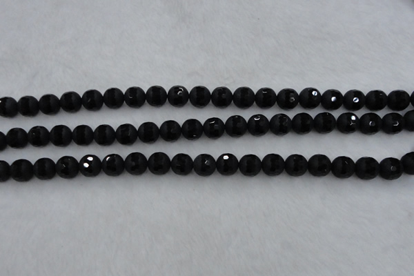 CAG7451 15.5 inches 6mm faceted round matte black agate beads