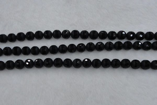 CAG7452 15.5 inches 8mm faceted round matte black agate beads