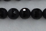 CAG7453 15.5 inches 10mm faceted round matte black agate beads