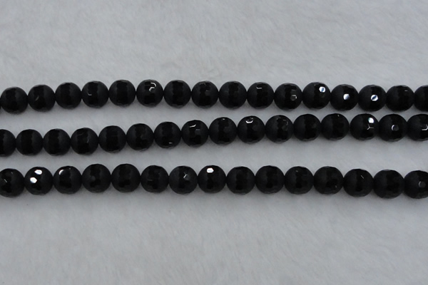 CAG7453 15.5 inches 10mm faceted round matte black agate beads