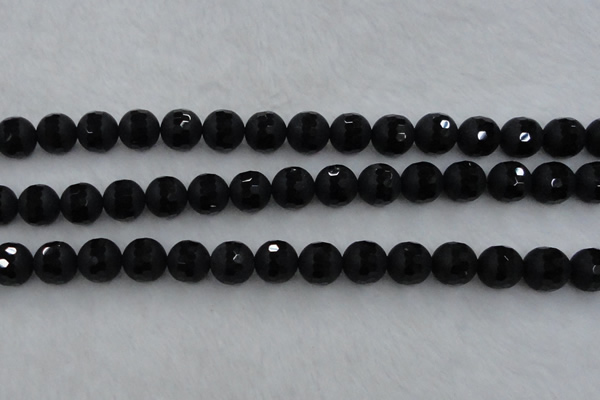 CAG7454 15.5 inches 12mm faceted round matte black agate beads