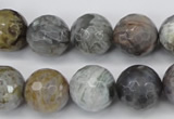 CAG7871 15.5 inches 16mm faceted round silver needle agate beads